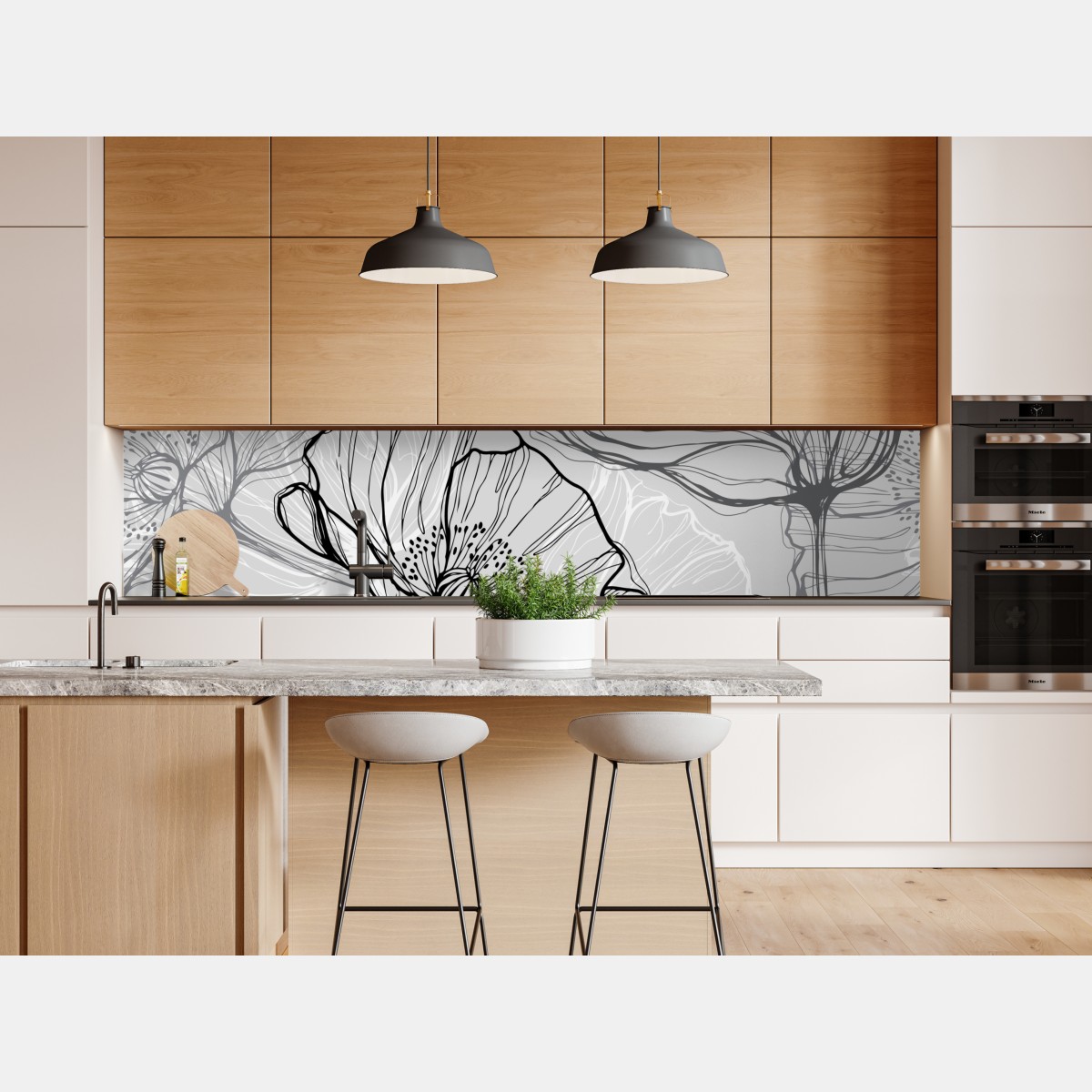 Naklejka repozycjonowalna delikatny szary mak w rysunku liniowym – Wallissimo® Naklejka repozycjonowalna delikatny szary mak w rysunku liniowym – Wallissimo®