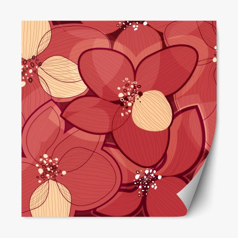 Naklejka repozycjonowalna czerwony kwiatowy wzór z beżowymi środkami