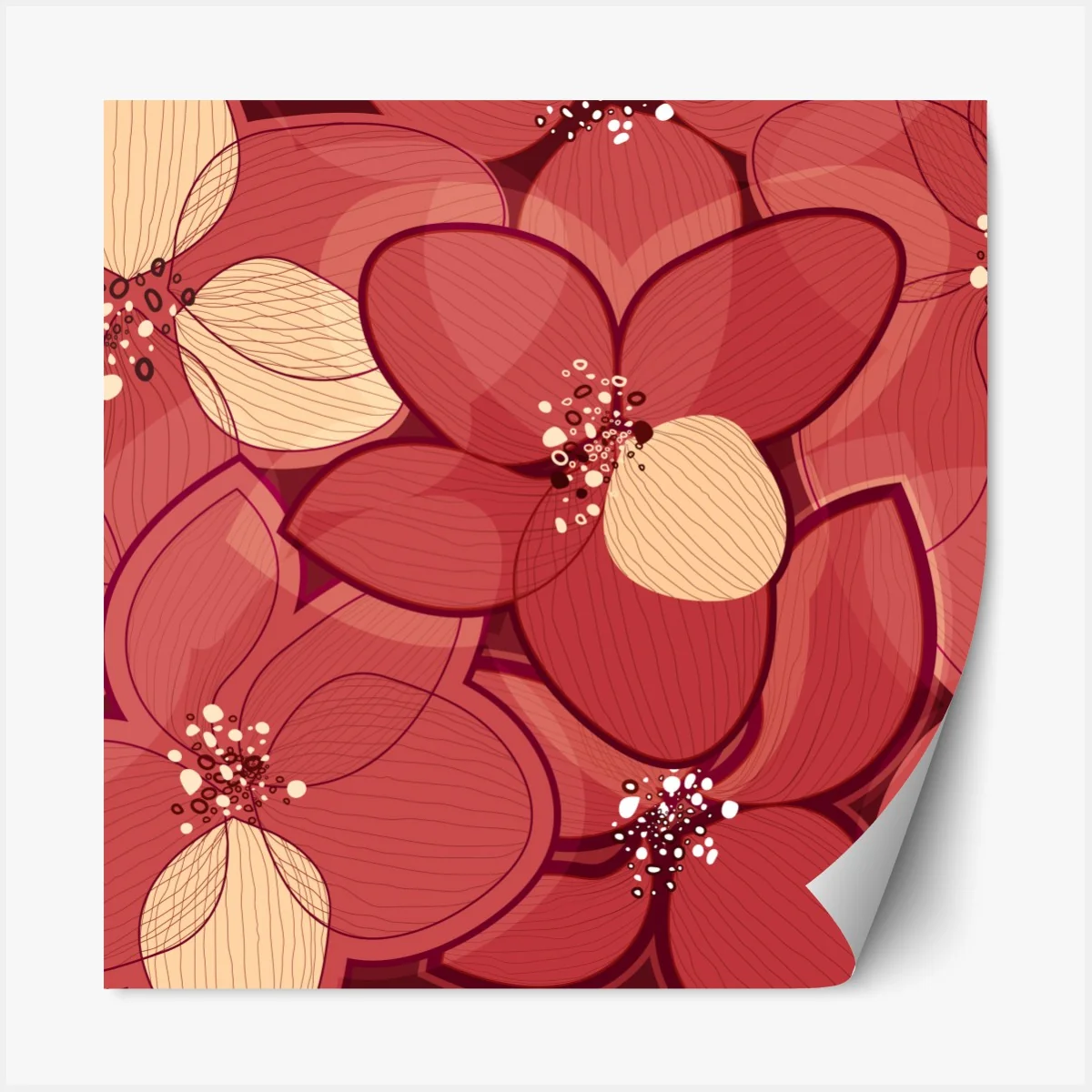 Naklejka repozycjonowalna czerwony kwiatowy wzór z beżowymi środkami – Wallissimo® Naklejka repozycjonowalna czerwony kwiatowy wzór z beżowymi środkami – Wallissimo®