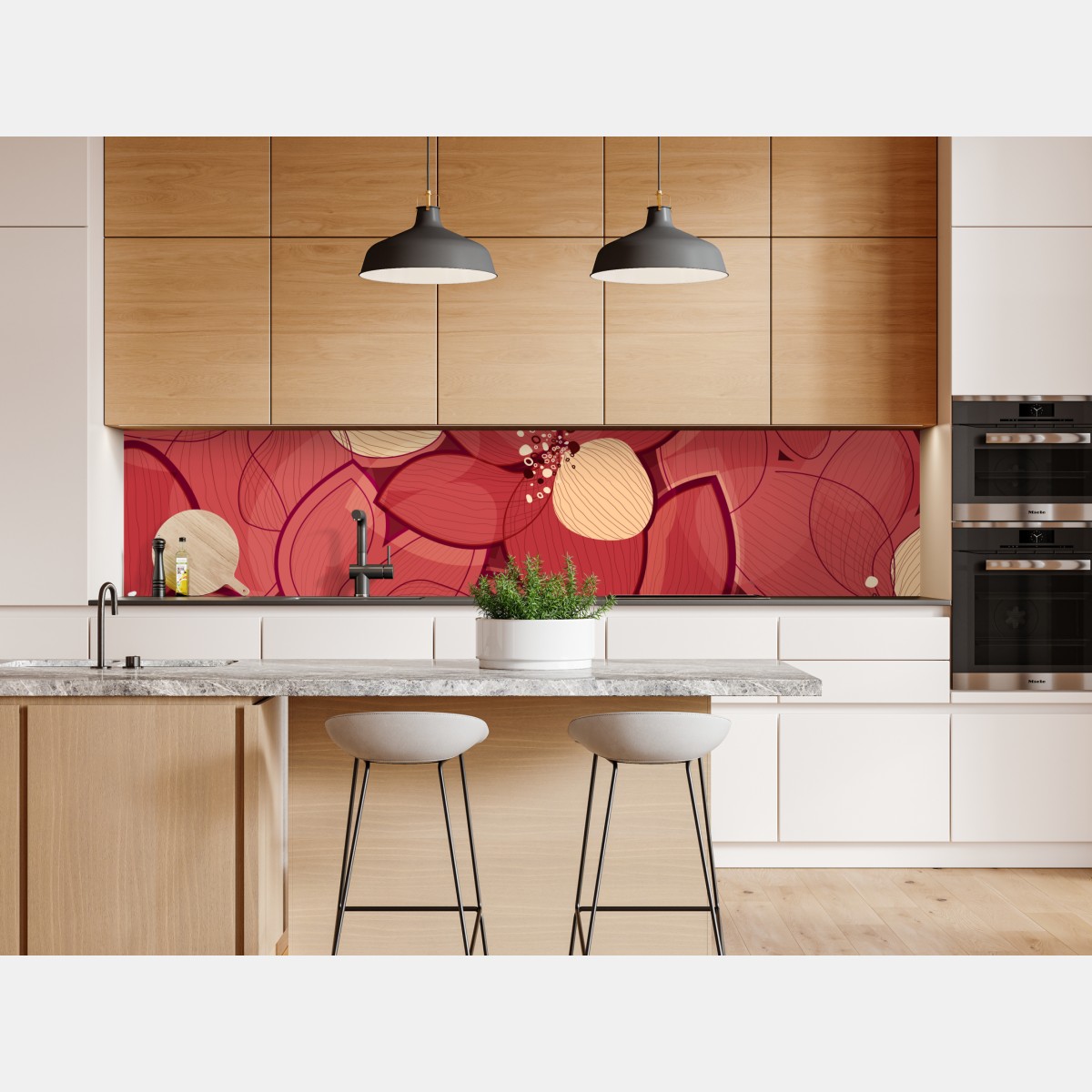 Naklejka repozycjonowalna czerwony kwiatowy wzór z beżowymi środkami – Wallissimo® Naklejka repozycjonowalna czerwony kwiatowy wzór z beżowymi środkami – Wallissimo®