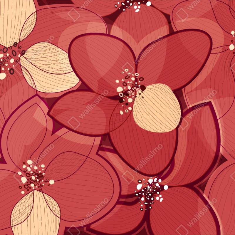 Naklejka repozycjonowalna czerwony kwiatowy wzór z beżowymi środkami – Wallissimo® Naklejka repozycjonowalna czerwony kwiatowy wzór z beżowymi środkami – Wallissimo®