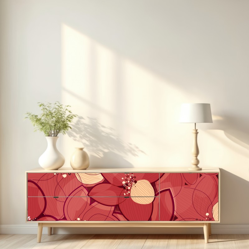 Naklejka repozycjonowalna czerwony kwiatowy wzór z beżowymi środkami – Wallissimo® Naklejka repozycjonowalna czerwony kwiatowy wzór z beżowymi środkami – Wallissimo®