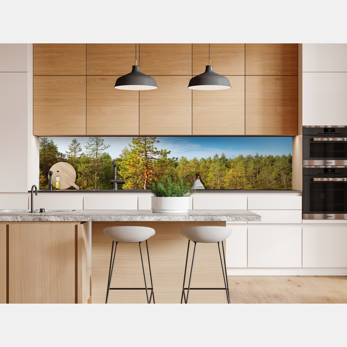 Naklejka repozycjonowalna słoneczna kładka w sosnowym lesie – Wallissimo® Naklejka repozycjonowalna słoneczna kładka w sosnowym lesie – Wallissimo®