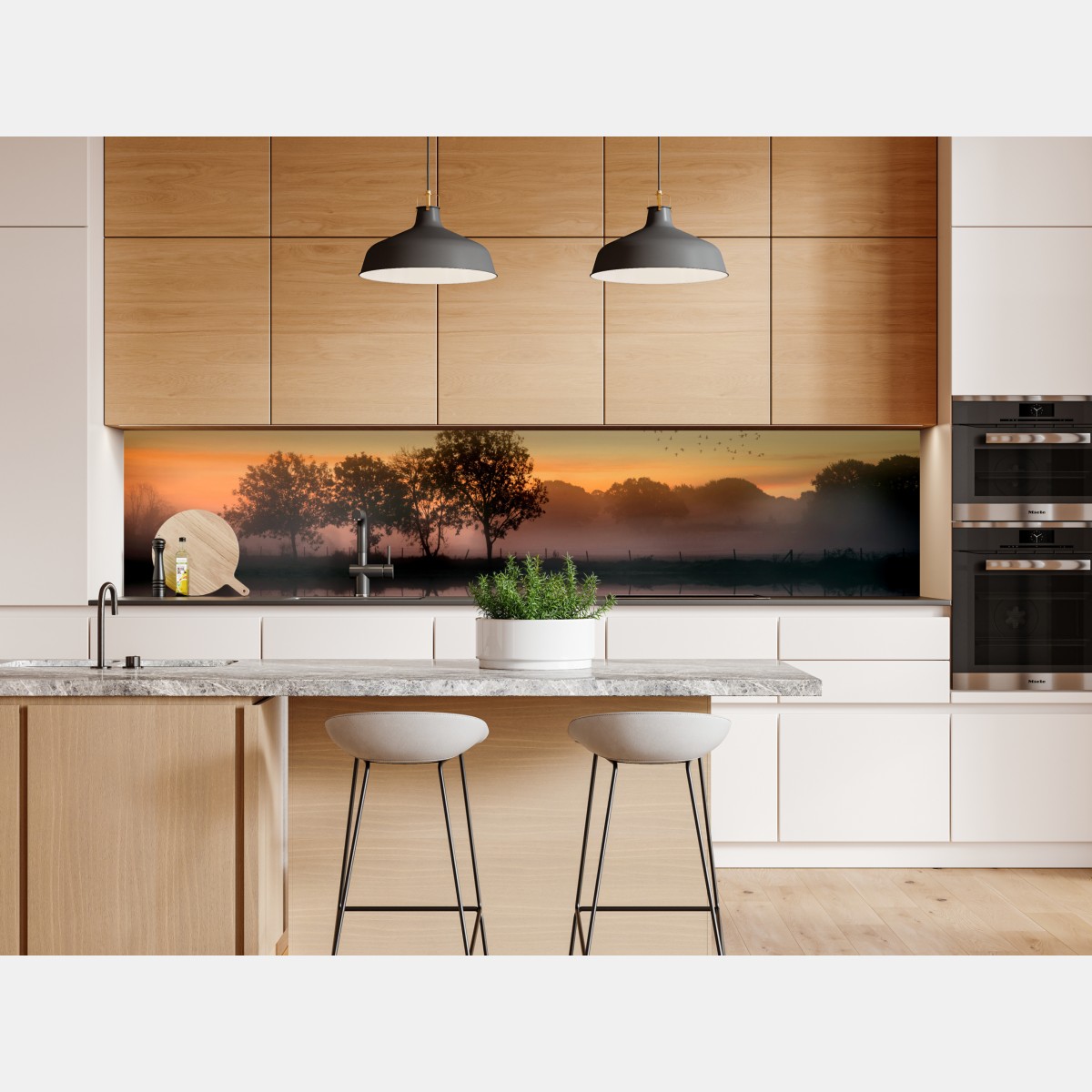 Naklejka repozycjonowalna mglisty jesienny wschód słońca nad Angielską wsią – Wallissimo® Naklejka repozycjonowalna mglisty jesienny wschód słońca nad Angielską wsią – Wallissimo®