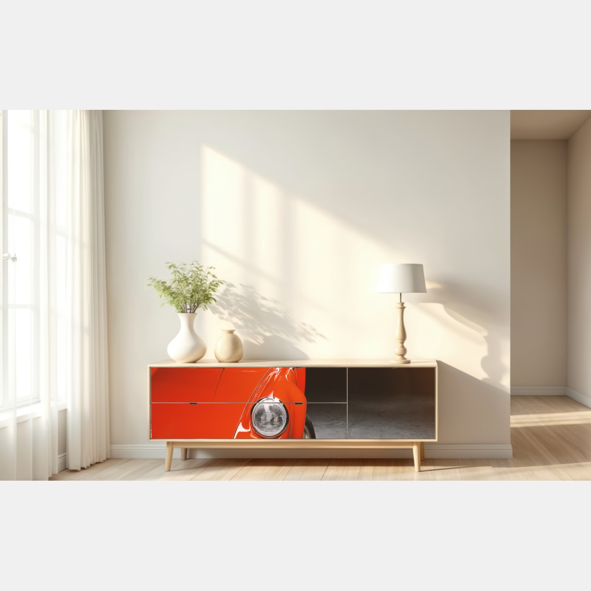 Naklejka repozycjonowalna czerwony zabytkowy samochód sportowy zbliżenie – Wallissimo® Naklejka repozycjonowalna czerwony zabytkowy samochód sportowy zbliżenie – Wallissimo®