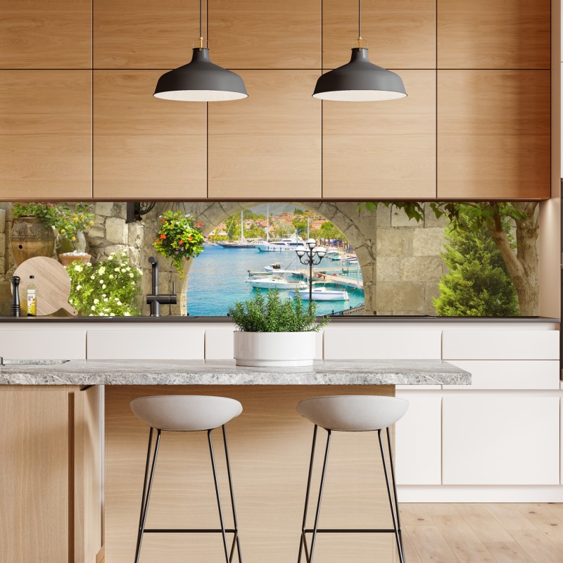 Naklejka repozycjonowalna tropikalne fioletowe liście na żółtym tle – Wallissimo®