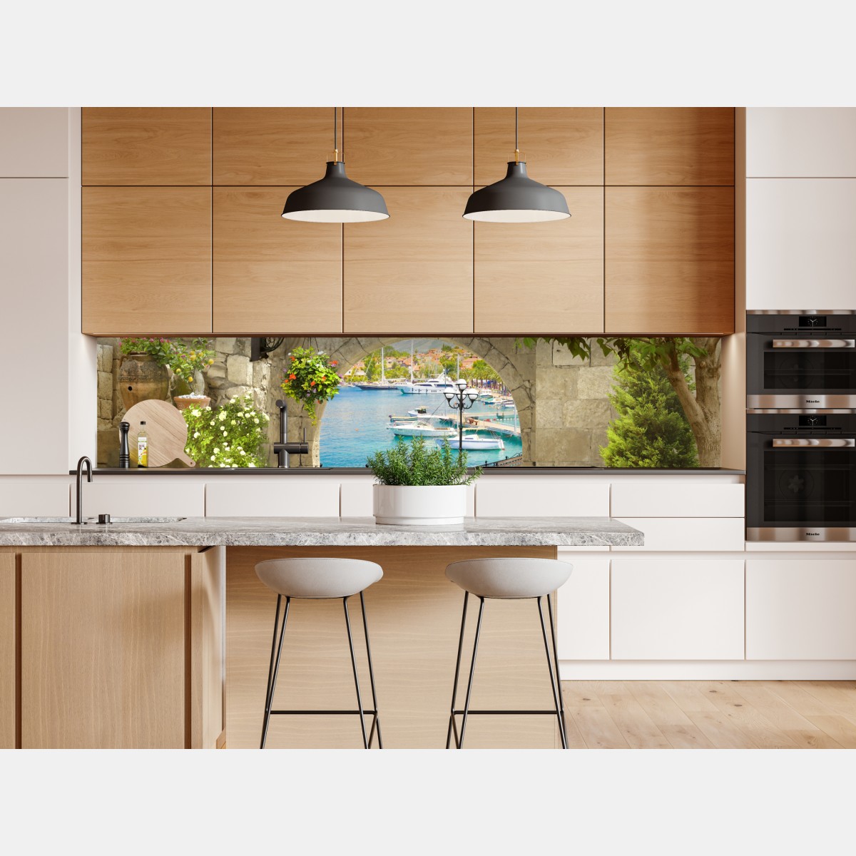 Naklejka repozycjonowalna śródziemnomorski widok przez arkadę – Wallissimo® Naklejka repozycjonowalna śródziemnomorski widok przez arkadę – Wallissimo®