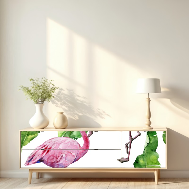 Naklejka repozycjonowalna różowy flaming w akwareli – Wallissimo® Naklejka repozycjonowalna różowy flaming w akwareli – Wallissimo®