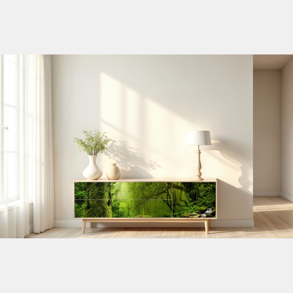 Naklejka repozycjonowalna zaczarowany zielony leśny strumień – Wallissimo® Naklejka repozycjonowalna zaczarowany zielony leśny strumień – Wallissimo®