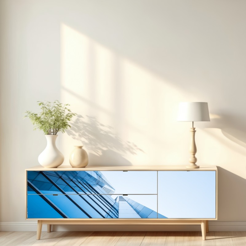 Naklejka repozycjonowalna nowoczesna niebieska szklana elewacja – Wallissimo® Naklejka repozycjonowalna nowoczesna niebieska szklana elewacja – Wallissimo®