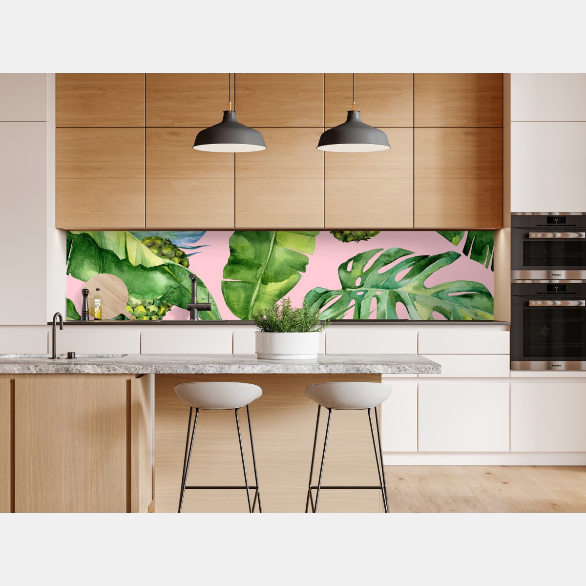 Naklejka repozycjonowalna tropikalny wzór ananasów i liści w akwareli na różowym tle – Wallissimo® Naklejka repozycjonowalna tropikalny wzór ananasów i liści w akwareli na różowym tle – Wallissimo®