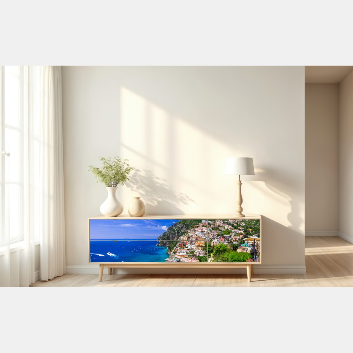 Naklejka repozycjonowalna słoneczna panorama Positano na Wybrzeżu Amalfi – Wallissimo® Naklejka repozycjonowalna słoneczna panorama Positano na Wybrzeżu Amalfi – Wallissimo®