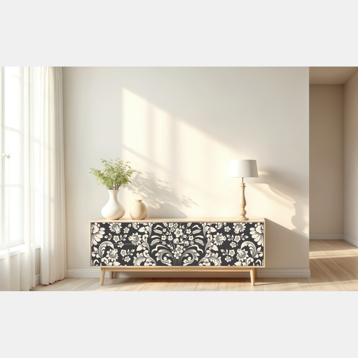 Naklejka repozycjonowalna vintage kwiatowy wzór damask – Wallissimo® Naklejka repozycjonowalna vintage kwiatowy wzór damask – Wallissimo®