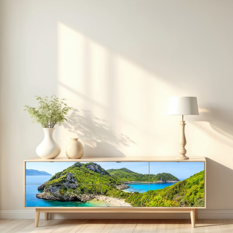 Naklejka repozycjonowalna turkusowa zatoka na wyspie – Wallissimo® Naklejka repozycjonowalna turkusowa zatoka na wyspie – Wallissimo®