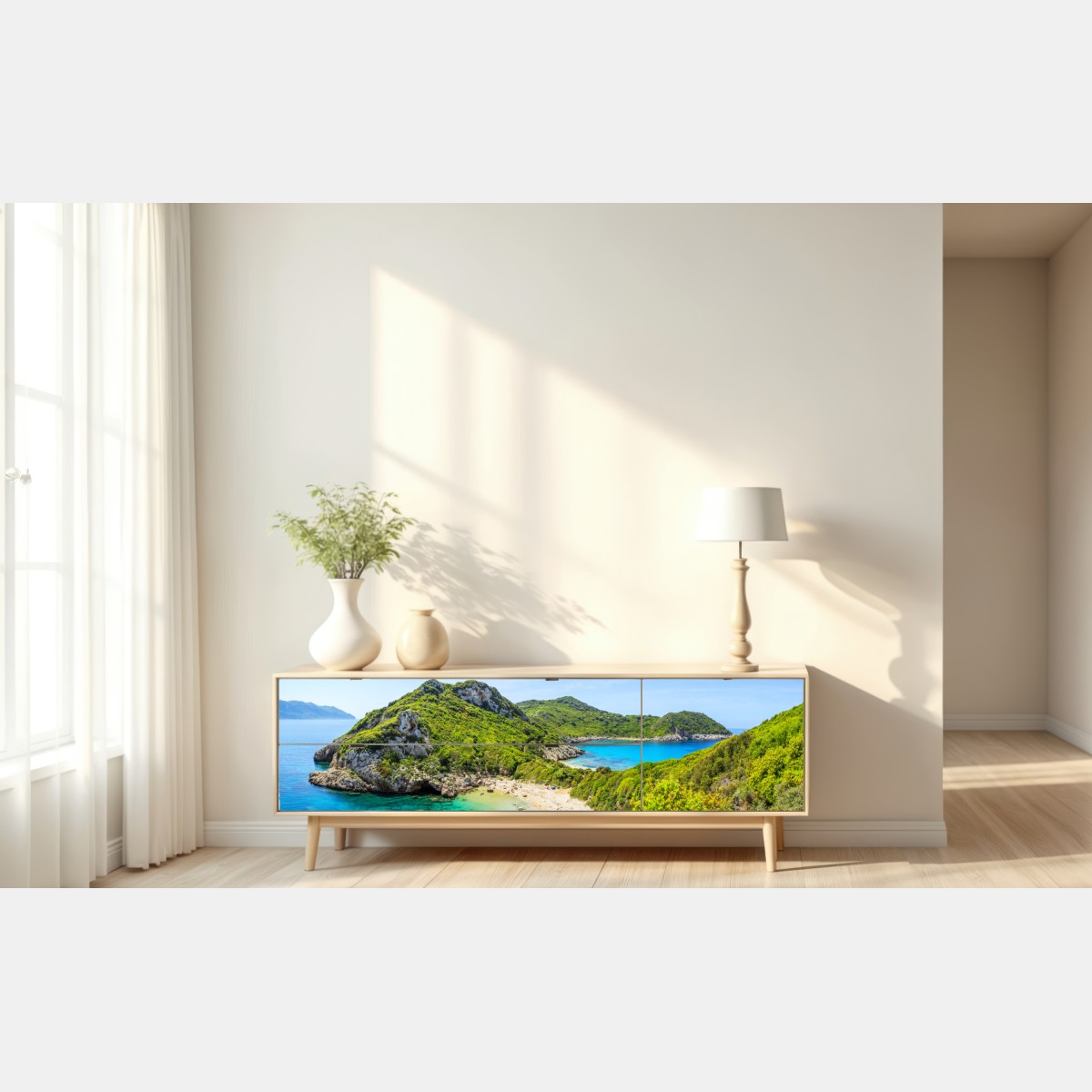 Naklejka repozycjonowalna turkusowa zatoka na wyspie – Wallissimo® Naklejka repozycjonowalna turkusowa zatoka na wyspie – Wallissimo®