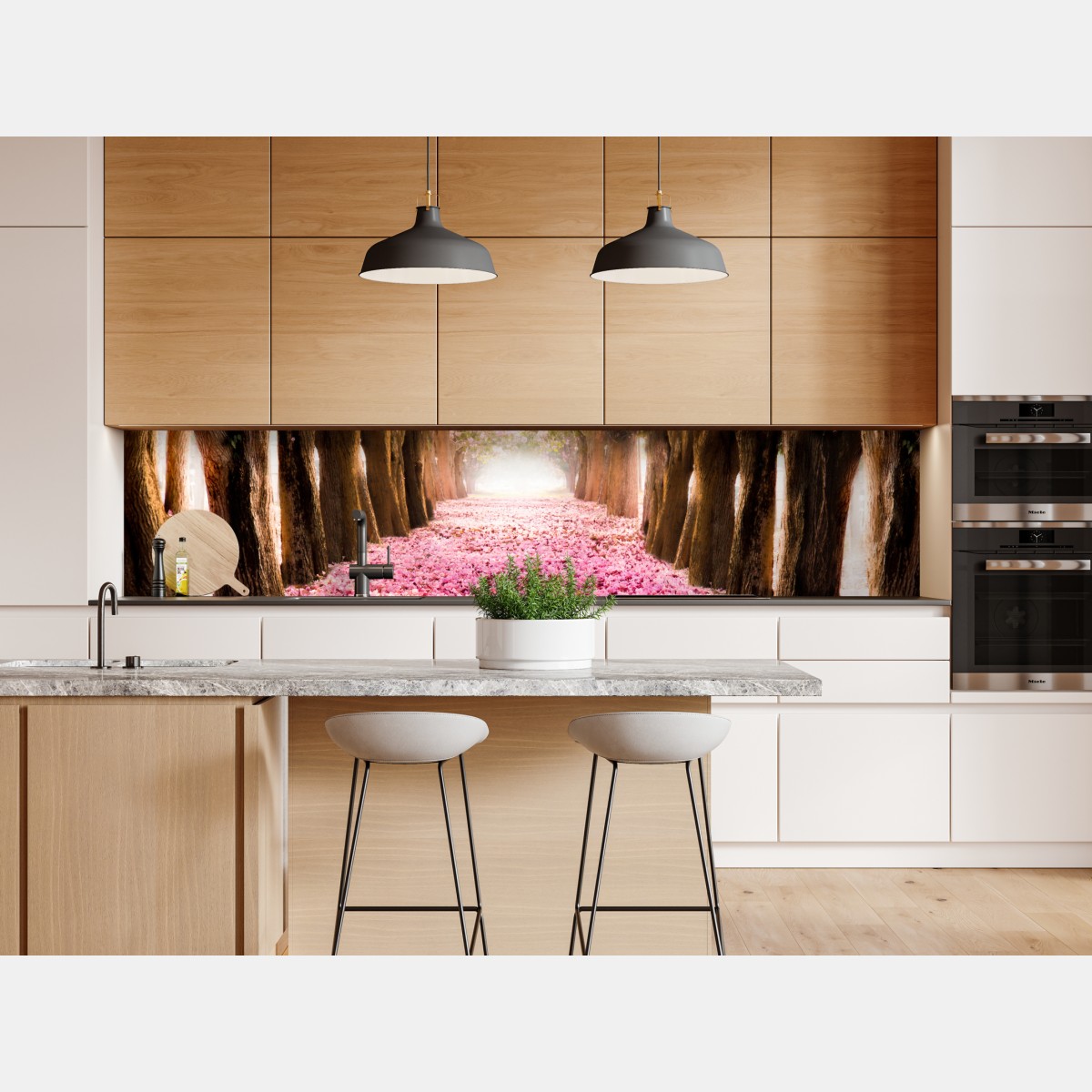 Naklejka repozycjonowalna różowa aleja kwiatów wiśni – Wallissimo® Naklejka repozycjonowalna różowa aleja kwiatów wiśni – Wallissimo®