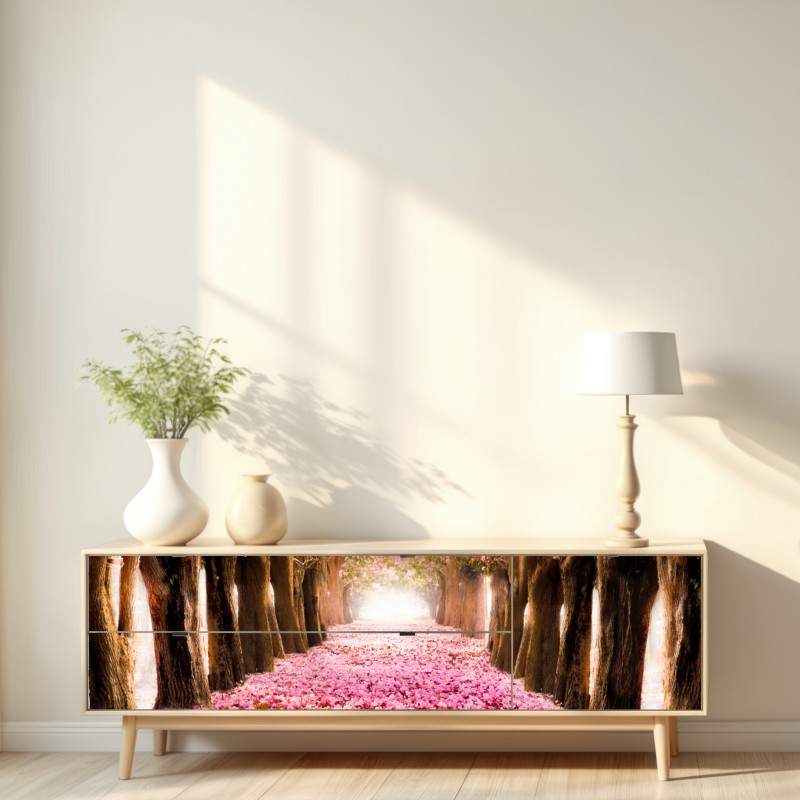 Naklejka repozycjonowalna różowa aleja kwiatów wiśni – Wallissimo® Naklejka repozycjonowalna różowa aleja kwiatów wiśni – Wallissimo®