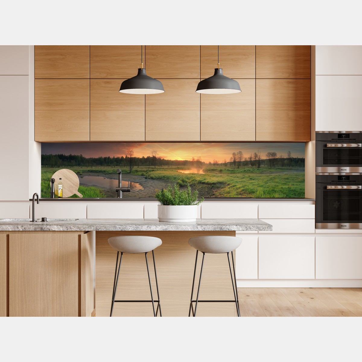 Naklejka repozycjonowalna zachód słońca nad spokojną łąką – Wallissimo® Naklejka repozycjonowalna zachód słońca nad spokojną łąką – Wallissimo®