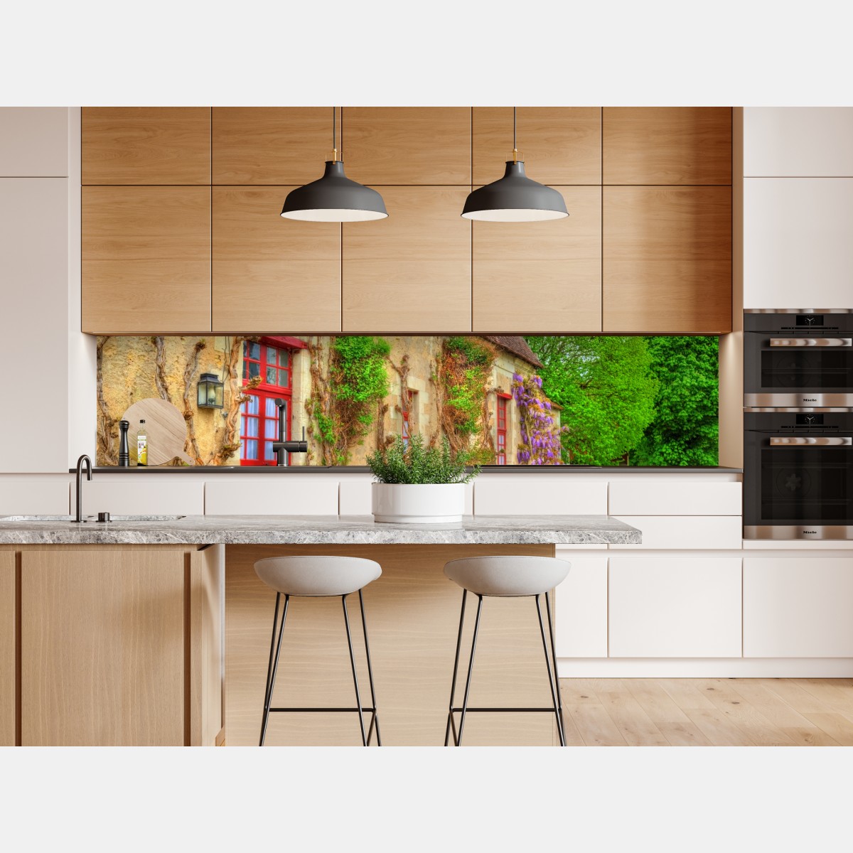 Naklejka repozycjonowalna uroczy domek z kwitnącą glicynią – Wallissimo® Naklejka repozycjonowalna uroczy domek z kwitnącą glicynią – Wallissimo®