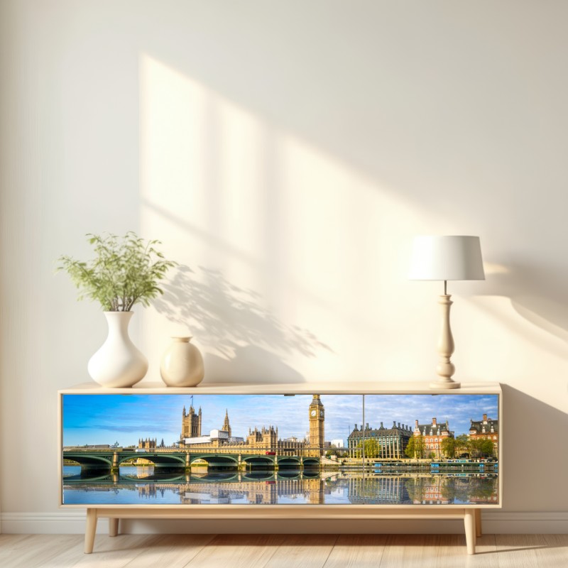 Naklejka repozycjonowalna Londyn panorama nad rzeką z odbiciem – Wallissimo® Naklejka repozycjonowalna Londyn panorama nad rzeką z odbiciem – Wallissimo®