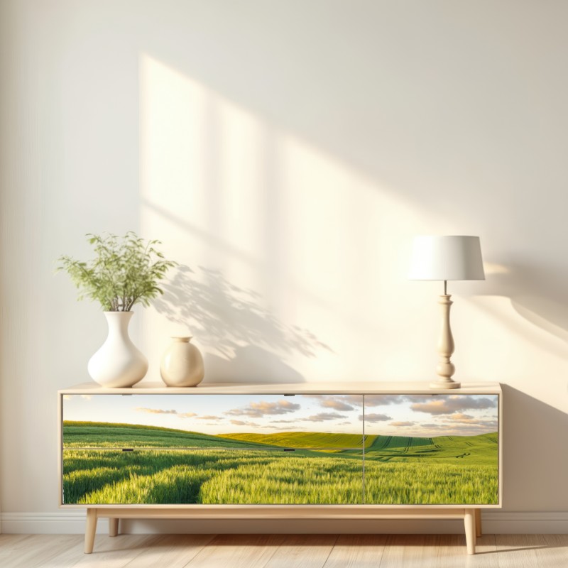 Naklejka repozycjonowalna spokojna zielona łąka panorama – Wallissimo® Naklejka repozycjonowalna spokojna zielona łąka panorama – Wallissimo®