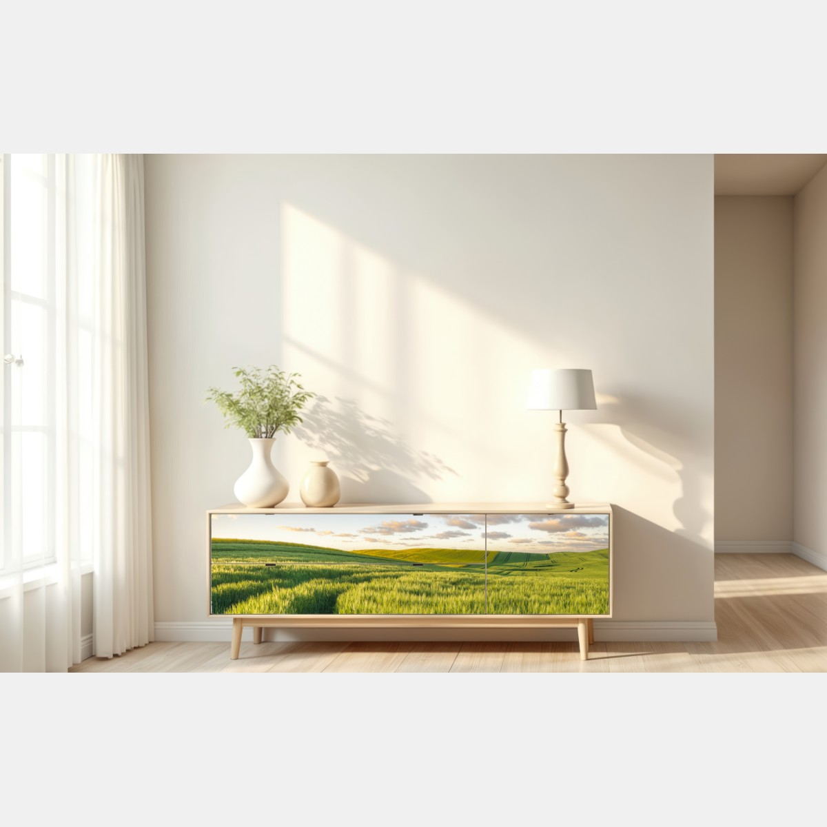 Naklejka repozycjonowalna spokojna zielona łąka panorama – Wallissimo® Naklejka repozycjonowalna spokojna zielona łąka panorama – Wallissimo®