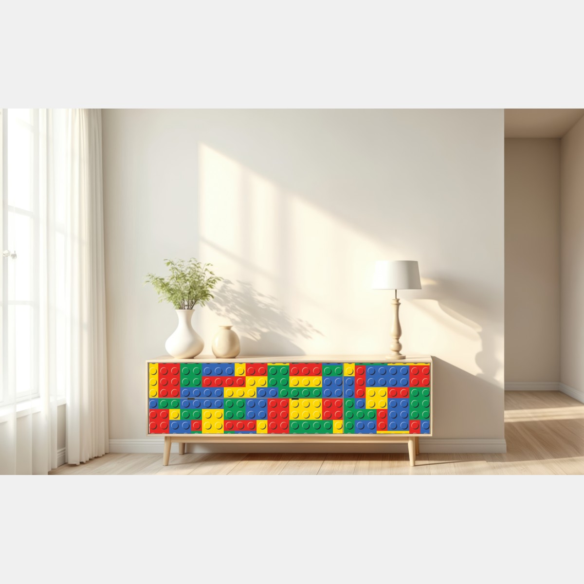 Naklejka repozycjonowalna kolorowy wzór klocków konstrukcyjnych – Wallissimo® Naklejka repozycjonowalna kolorowy wzór klocków konstrukcyjnych – Wallissimo®