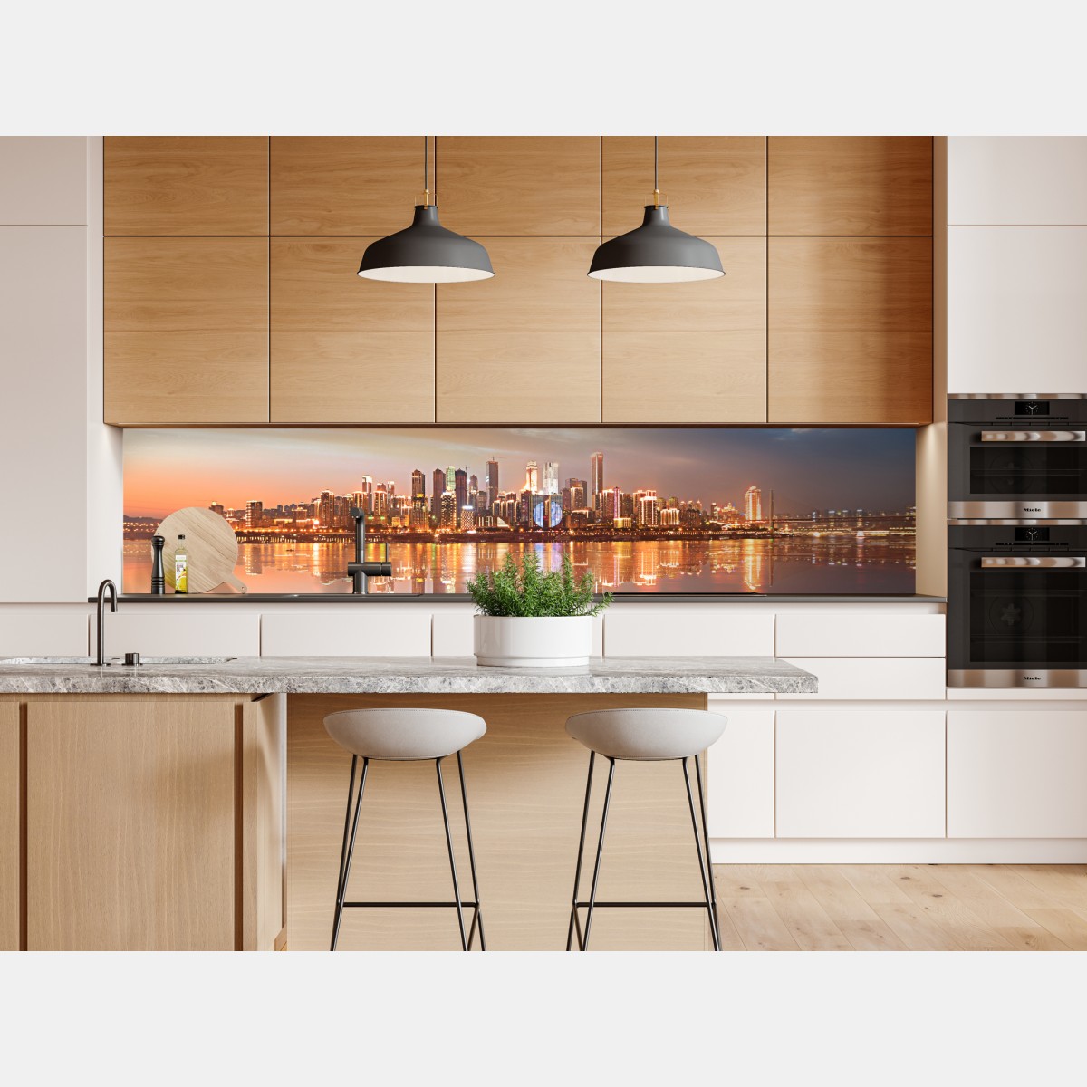 Naklejka repozycjonowalna panorama miasta odbita w wodzie o zmierzchu – Wallissimo® Naklejka repozycjonowalna panorama miasta odbita w wodzie o zmierzchu – Wallissimo®