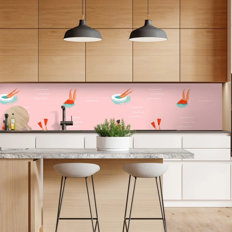 Naklejka repozycjonowalna turkusowy wzór z rybkami – Wallissimo®