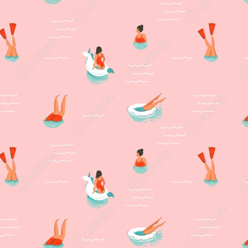 Naklejka repozycjonowalna zabawny pastelowy wzór basenowy – Wallissimo® Naklejka repozycjonowalna zabawny pastelowy wzór basenowy – Wallissimo®