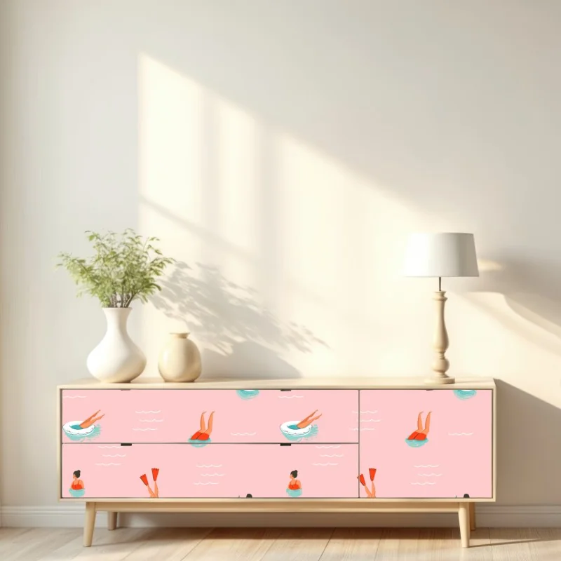 Naklejka repozycjonowalna zabawny pastelowy wzór basenowy – Wallissimo® Naklejka repozycjonowalna zabawny pastelowy wzór basenowy – Wallissimo®