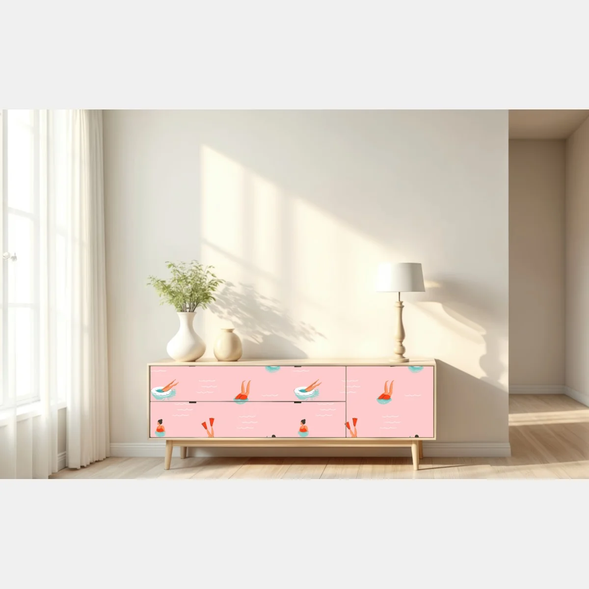 Naklejka repozycjonowalna zabawny pastelowy wzór basenowy – Wallissimo® Naklejka repozycjonowalna zabawny pastelowy wzór basenowy – Wallissimo®