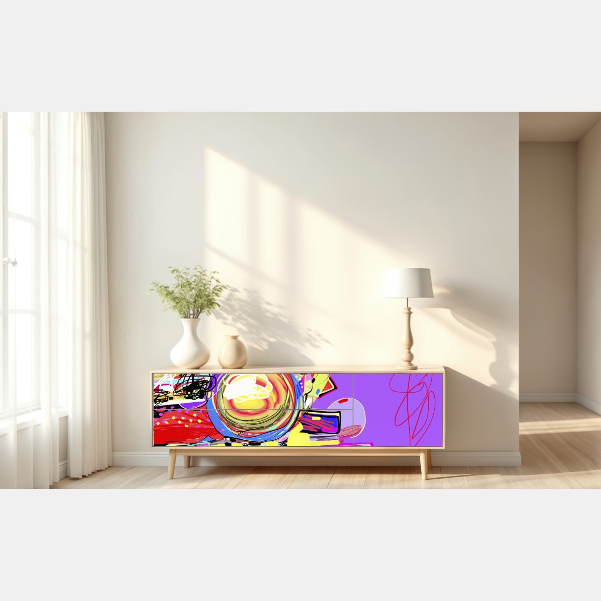 Naklejka repozycjonowalna żywa fioletowa kompozycja abstrakcyjna – Wallissimo® Naklejka repozycjonowalna żywa fioletowa kompozycja abstrakcyjna – Wallissimo®