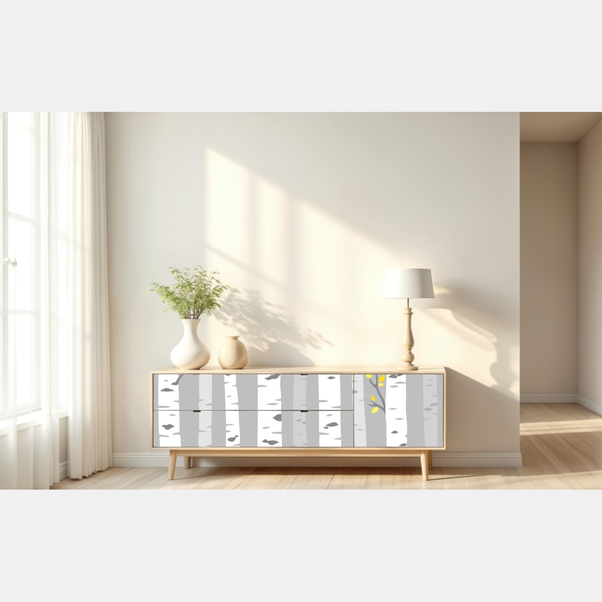 Naklejka repozycjonowalna skandynawski las brzóz – Wallissimo® Naklejka repozycjonowalna skandynawski las brzóz – Wallissimo®