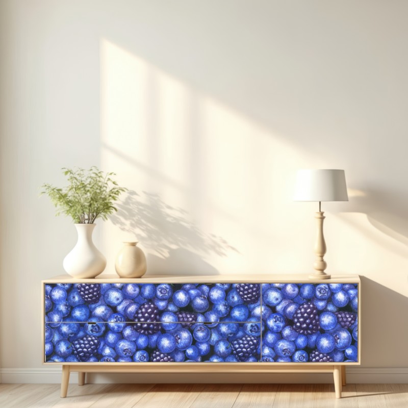 Naklejka repozycjonowalna wzór akwarelowy z borówkami i jeżynami – Wallissimo® Naklejka repozycjonowalna wzór akwarelowy z borówkami i jeżynami – Wallissimo®