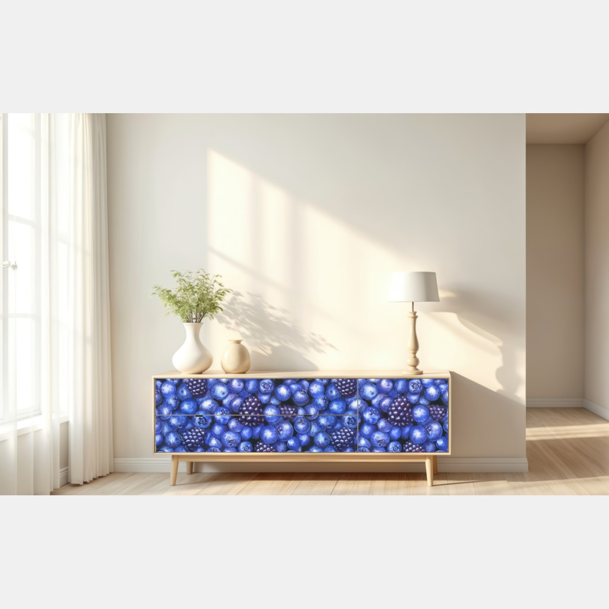 Naklejka repozycjonowalna wzór akwarelowy z borówkami i jeżynami – Wallissimo® Naklejka repozycjonowalna wzór akwarelowy z borówkami i jeżynami – Wallissimo®