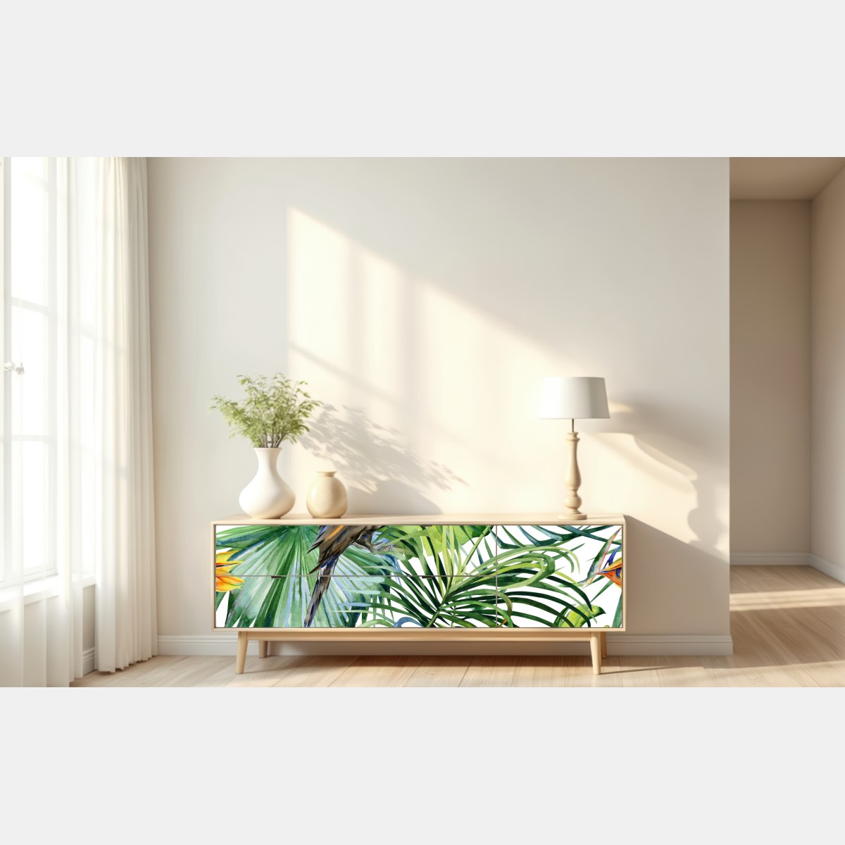 Naklejka repozycjonowalna akwarelowy tukan w tropikalnym wzorze – Wallissimo® Naklejka repozycjonowalna akwarelowy tukan w tropikalnym wzorze – Wallissimo®