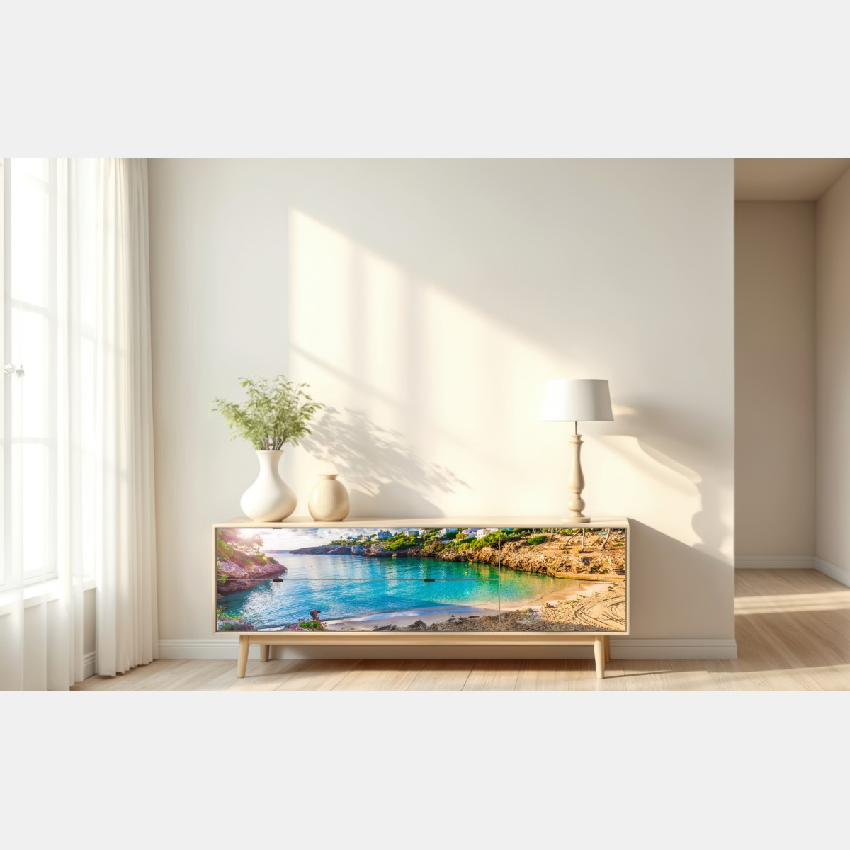 Naklejka repozycjonowalna słoneczna Cala Esmeralda zatoka w turkusie – Wallissimo® Naklejka repozycjonowalna słoneczna Cala Esmeralda zatoka w turkusie – Wallissimo®