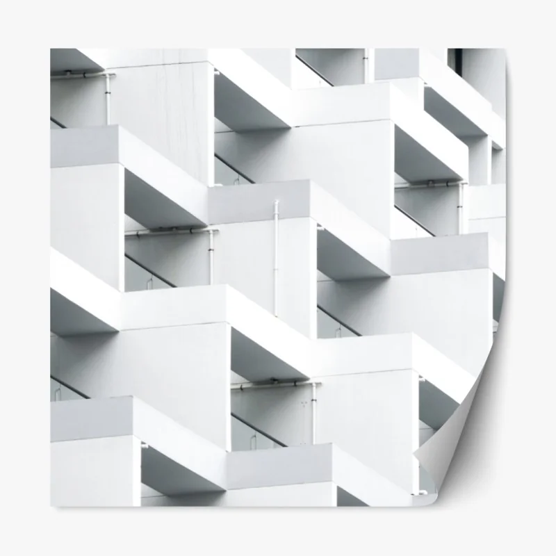 Naklejka repozycjonowalna biała betonowa fasada w geometrycznym wzorze