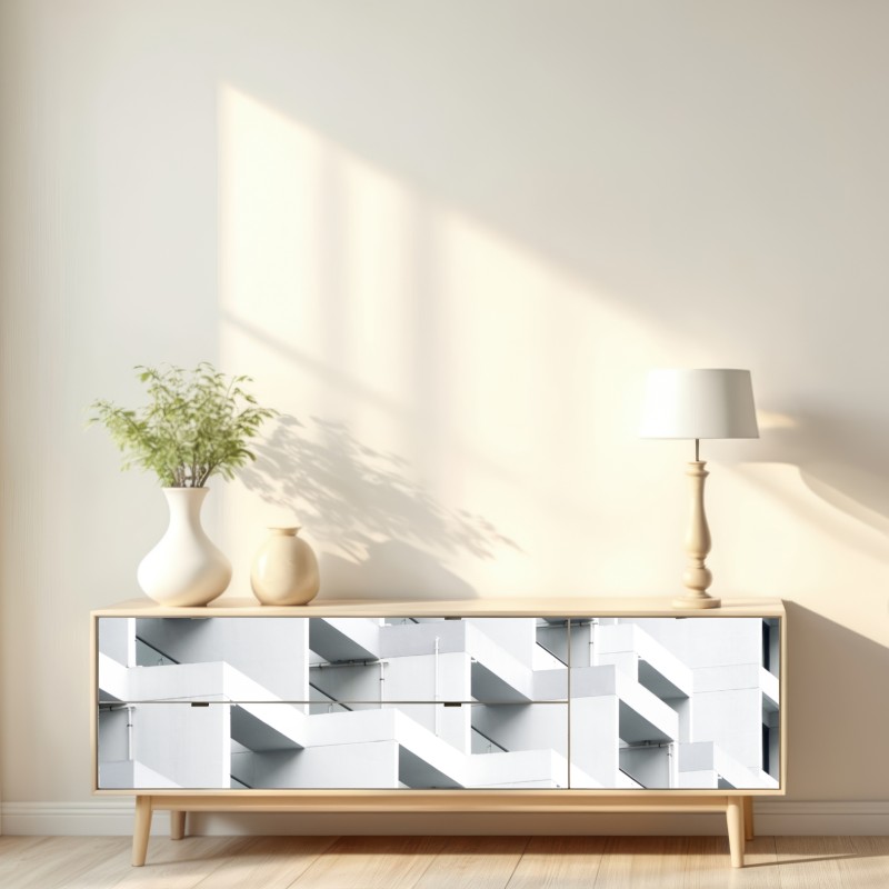 Naklejka repozycjonowalna biała betonowa fasada w geometrycznym wzorze – Wallissimo® Naklejka repozycjonowalna biała betonowa fasada w geometrycznym wzorze – Wallissimo®