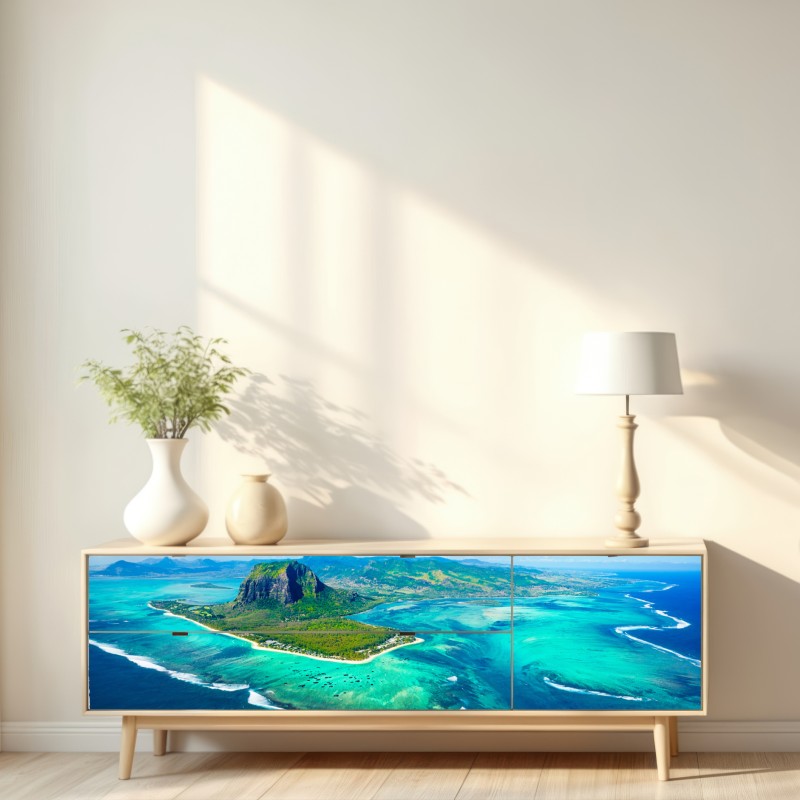 Naklejka repozycjonowalna Le Morne turkusowa laguna panorama – Wallissimo® Naklejka repozycjonowalna Le Morne turkusowa laguna panorama – Wallissimo®