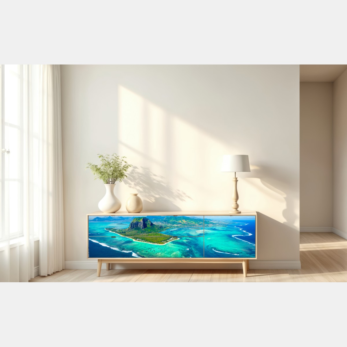 Naklejka repozycjonowalna Le Morne turkusowa laguna panorama – Wallissimo® Naklejka repozycjonowalna Le Morne turkusowa laguna panorama – Wallissimo®