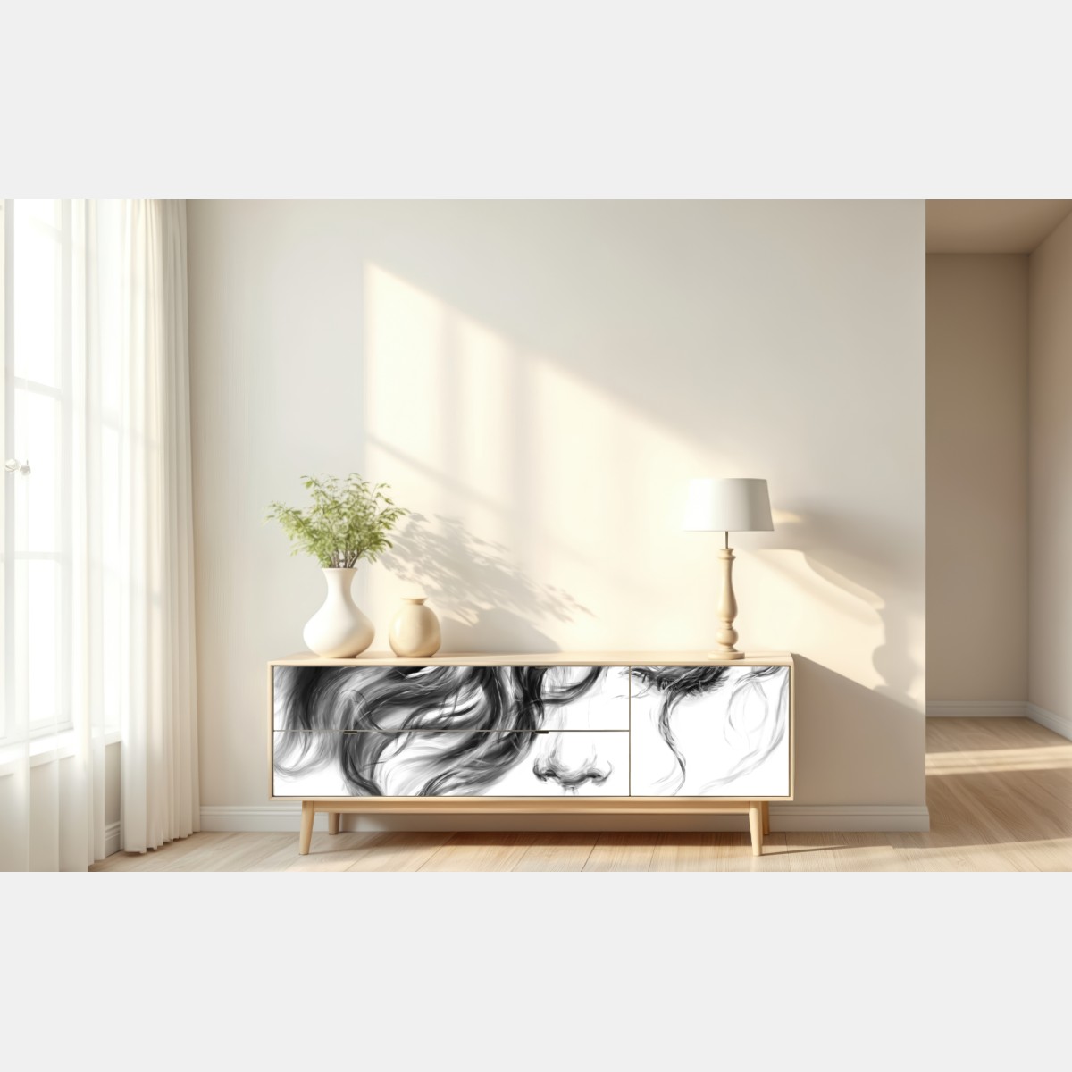 Naklejka repozycjonowalna eteryczny monochromatyczny portret – Wallissimo® Naklejka repozycjonowalna eteryczny monochromatyczny portret – Wallissimo®