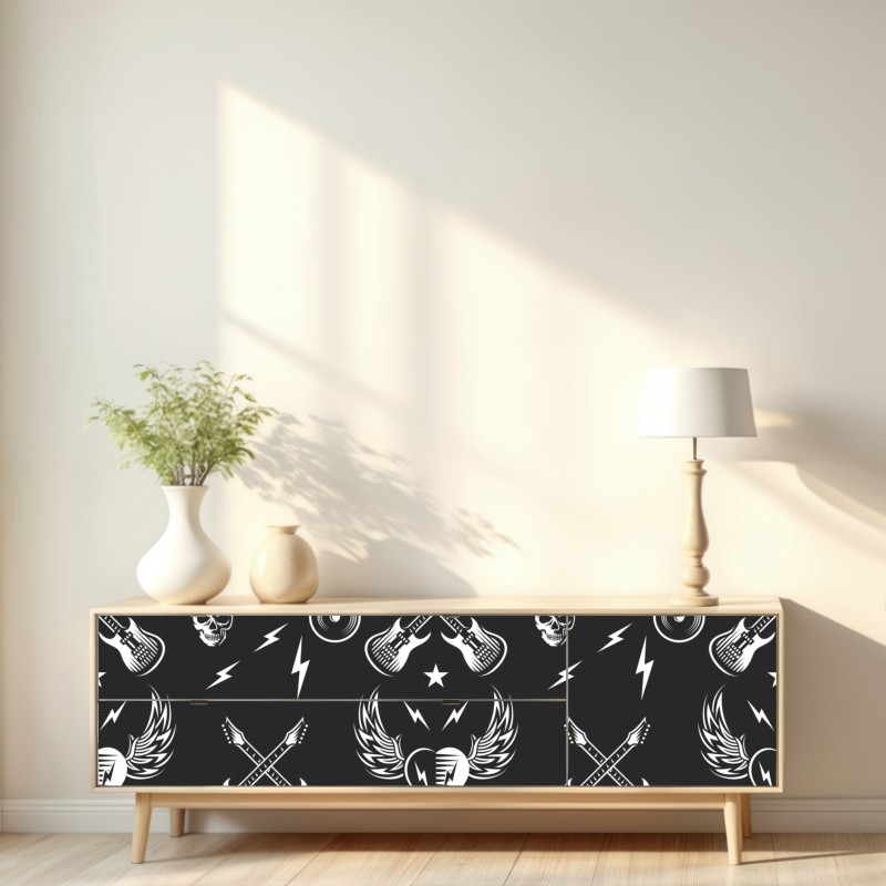 Naklejka repozycjonowalna bezszwowy wzór rockowych ikon – Wallissimo® Naklejka repozycjonowalna bezszwowy wzór rockowych ikon – Wallissimo®