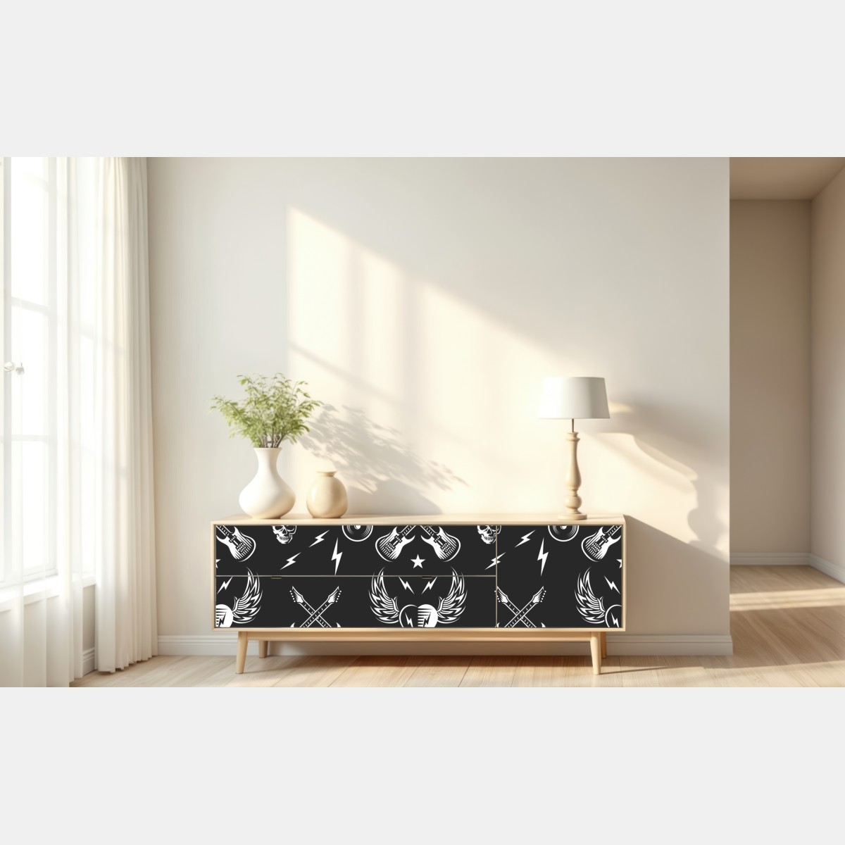 Naklejka repozycjonowalna bezszwowy wzór rockowych ikon – Wallissimo® Naklejka repozycjonowalna bezszwowy wzór rockowych ikon – Wallissimo®