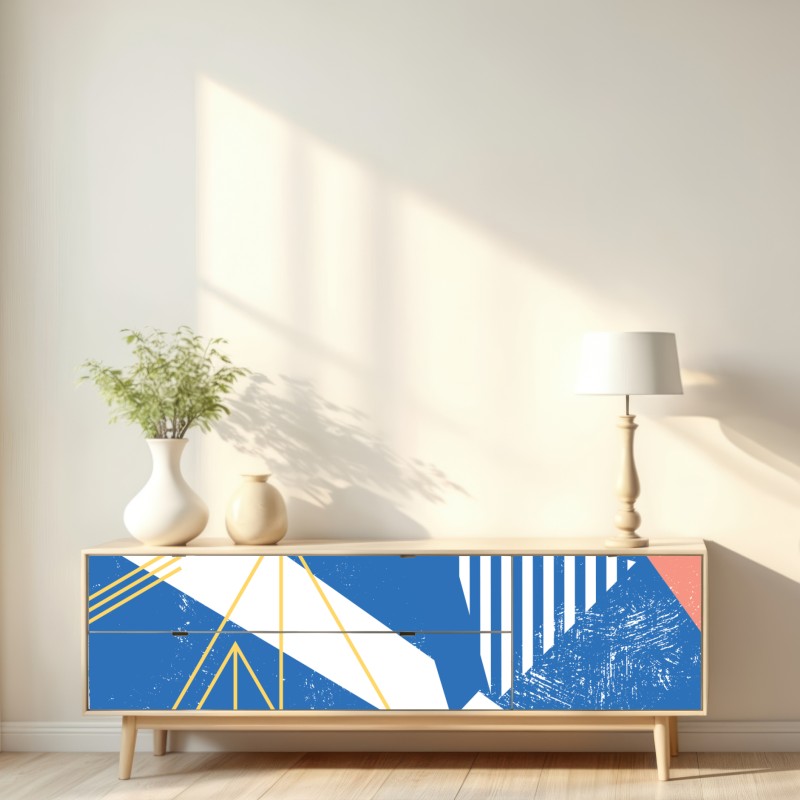 Naklejka repozycjonowalna geometryczna abstrakcja w odcieniach niebieskiego – Wallissimo® Naklejka repozycjonowalna geometryczna abstrakcja w odcieniach niebieskiego – Wallissimo®