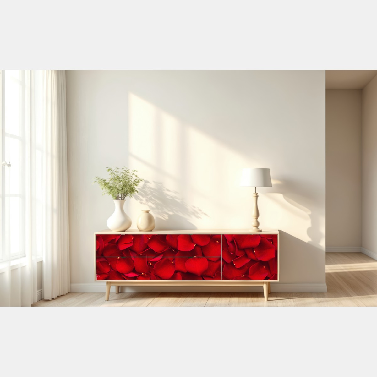Naklejka repozycjonowalna czerwone płatki róż tło – Wallissimo® Naklejka repozycjonowalna czerwone płatki róż tło – Wallissimo®