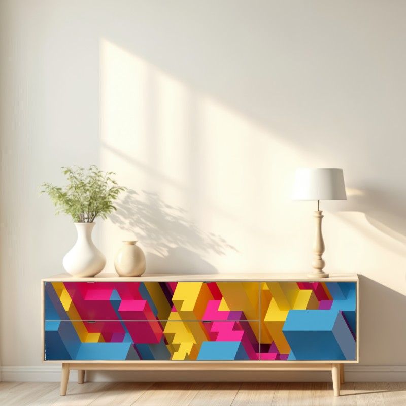 Naklejka repozycjonowalna kolorowy wzór voxel 3d – Wallissimo® Naklejka repozycjonowalna kolorowy wzór voxel 3d – Wallissimo®