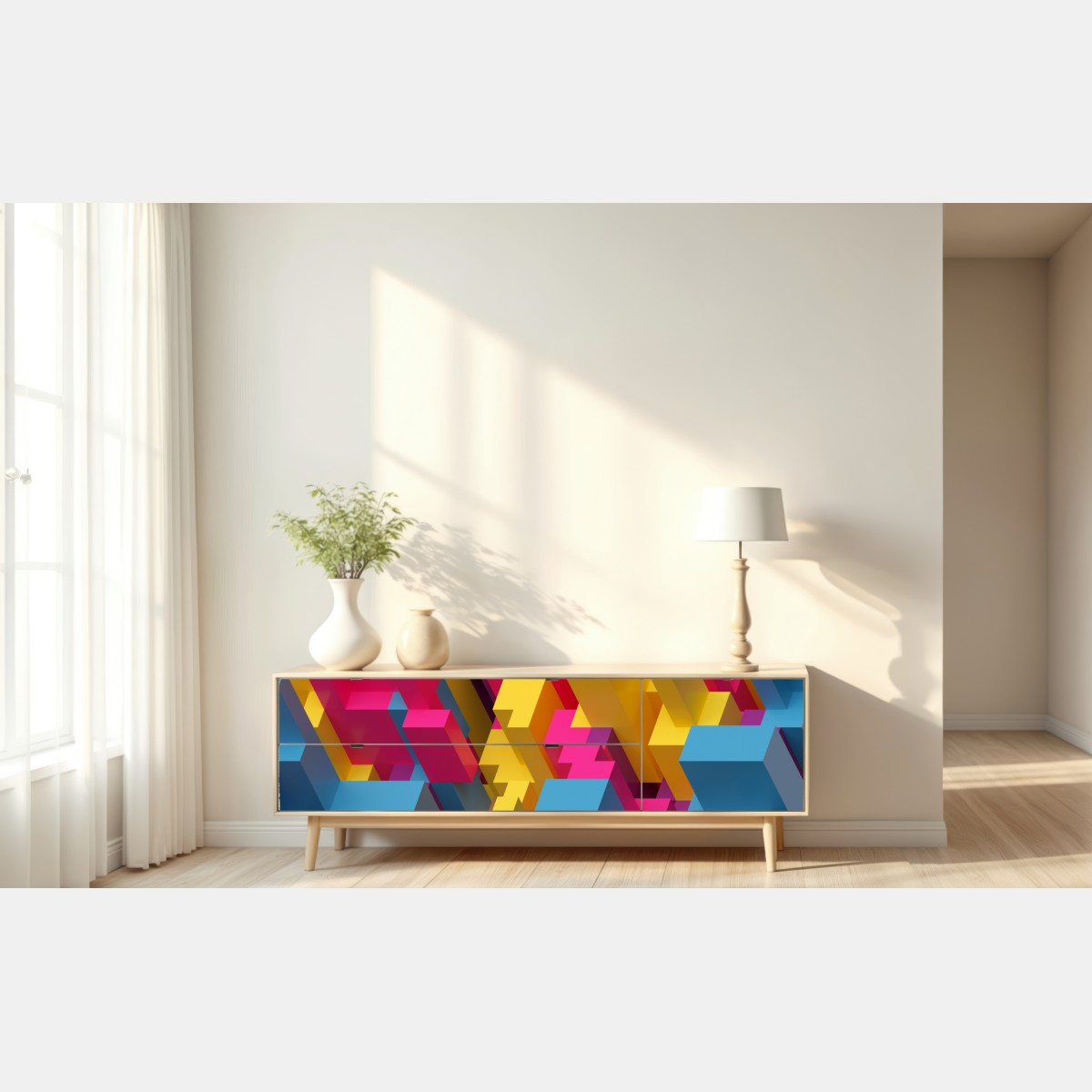 Naklejka repozycjonowalna kolorowy wzór voxel 3d – Wallissimo® Naklejka repozycjonowalna kolorowy wzór voxel 3d – Wallissimo®