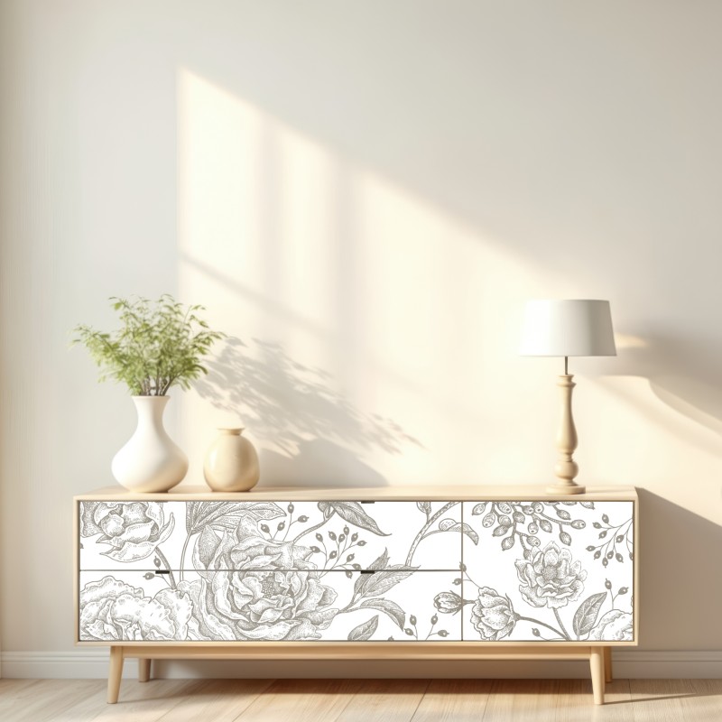 Naklejka repozycjonowalna delikatny botaniczny wzór kwiatowy w stylu vintage – Wallissimo® Naklejka repozycjonowalna delikatny botaniczny wzór kwiatowy w stylu vintage – Wallissimo®